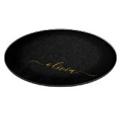 Planche À Découper Black Gold Modern Script Girl Monogramme Nom (Coin)