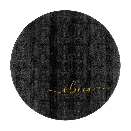 Planche À Découper Black Gold Modern Script Girl Monogramme Nom (Devant)