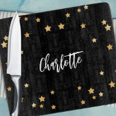 Planche À Découper Black gold stars nom élégant