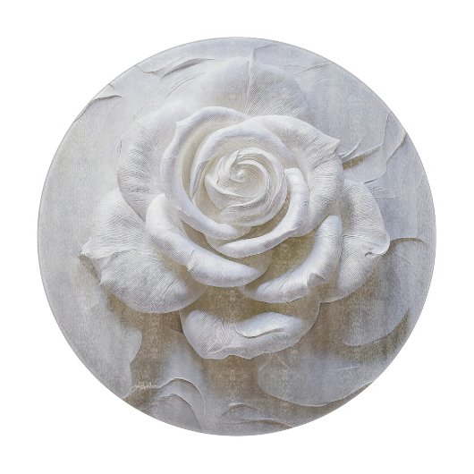 Planche À Découper Blanc sur Blanc - Rose Sculptée (Devant)