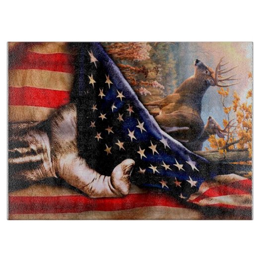 Planche À Découper Blanche Drapeau Américain De Cerf, (Devant)