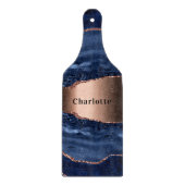 Planche À Découper Bleu agate marbre rose or nom script (Devant)
