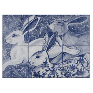 Planche À Découper Bleu blanc lapin lièvre Carrelage Chinoiserie Flor