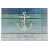 Planche À Découper Bleu bleu bleu marine Ancre en bois détendu (Devant)