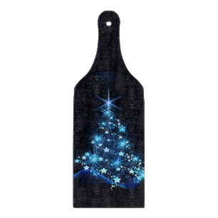 Planche À Découper Bleu brillant des étoiles sur l'arbre de Noël fonc