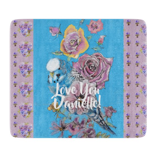 Planche À Découper Bleu Budgie fleurs florales Verre Chaussure (Devant)