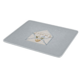 Planche À Découper Bleu Clair Crème Enveloppe Cœur Floral Français