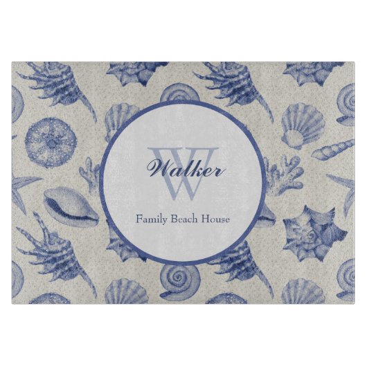 Planche À Découper Bleu Coquille Bleu Bleu Nautique Planche à découpe (Devant)