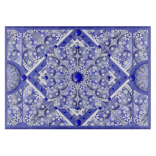 Planche À Découper Bleu de dentelle en céramique de Grèce (Devant)
