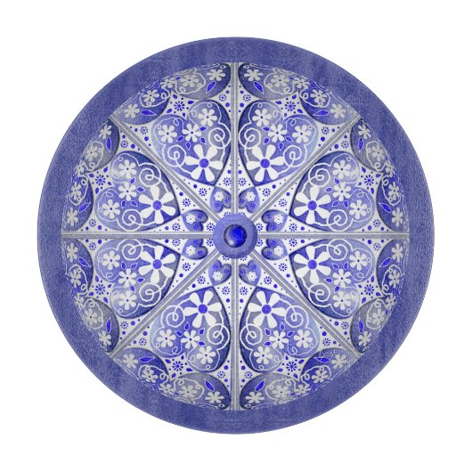 Planche À Découper Bleu de dentelle en céramique de Grèce (Devant)