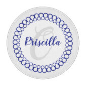 Planche À Découper Bleu Décoratif Cercle Monogramme Coupe (Devant)