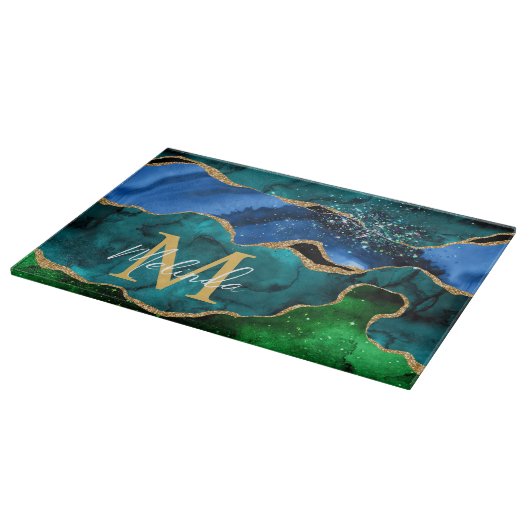 Planche À Découper Bleu et vert Peacock Faux Parties scintillant Agat (Coin)