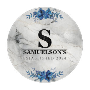 Planche À Découper Bleu Floral Fleur Belle Marbre