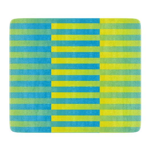 Planche À Découper Bleu Jaune Vert Motif Rayé (Devant)