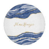 Planche À Découper Bleu Marbre Agate Parties scintillant or Personnal (Devant)