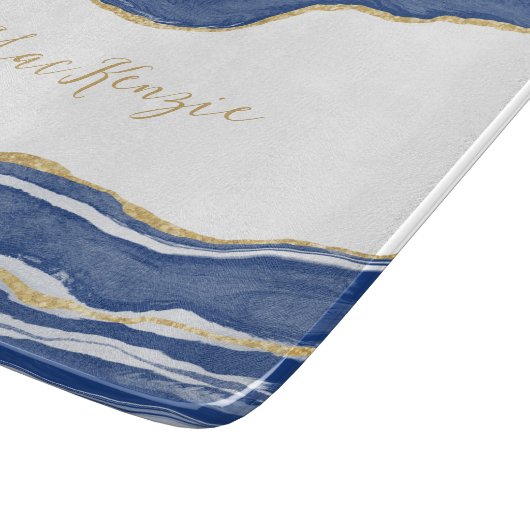 Planche À Découper Bleu Marbre Agate Parties scintillant or Personnal (Coin)