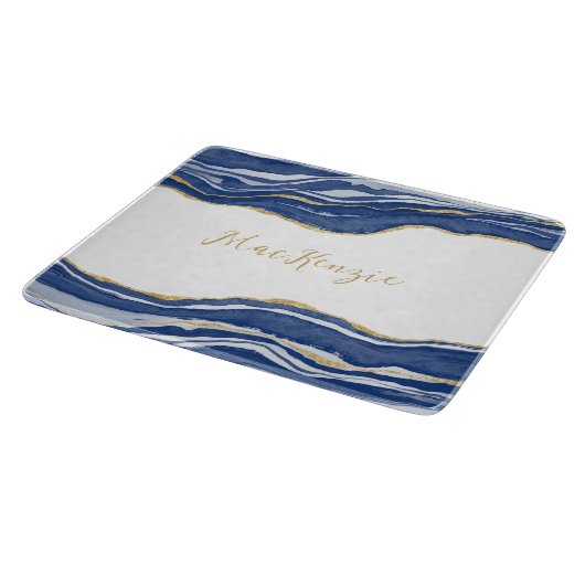 Planche À Découper Bleu Marbre Agate Parties scintillant or Personnal (Coin)