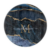 Planche À Découper Bleu Marbre or Nom personnalisé Lettre Coupe (Devant)