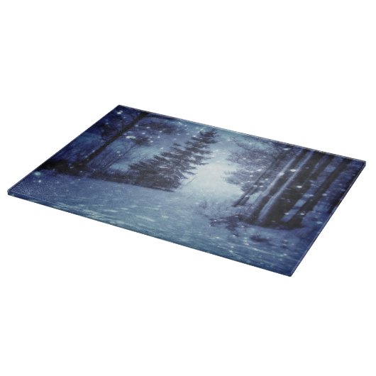 Planche À Découper Bleu Moonlit Forêt magique Scène d'hiver (Coin)