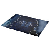 Planche À Découper Bleu Nuit & Paillettes Argent Marbre Agate Monogra (Coin)