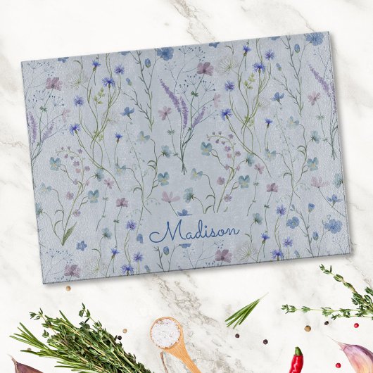 Planche À Découper Bleu pourpre joli Fleur sauvage motif floral