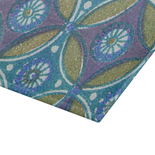 Planche À Découper Bleu vert Rustique Boho Motif circulaire géométriq (Coin)