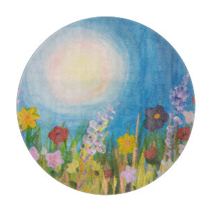Planche À Découper Bleus bleuets dans un pré de fleurs sauvages