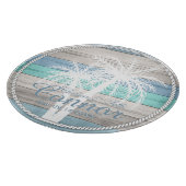 Planche À Découper Blue Beach Wood Nautical Stripes & Palm Trees (Coin)