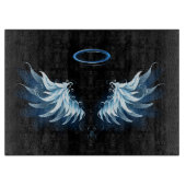 Planche À Découper Blue Glowing Angel Wings on black background (Devant)