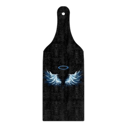Planche À Découper Blue Glowing Angel Wings on black background (Devant)