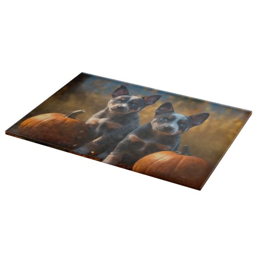 Planche À Découper Blue Heeler Chiot Automne Citrouille de plaisir (Coin)