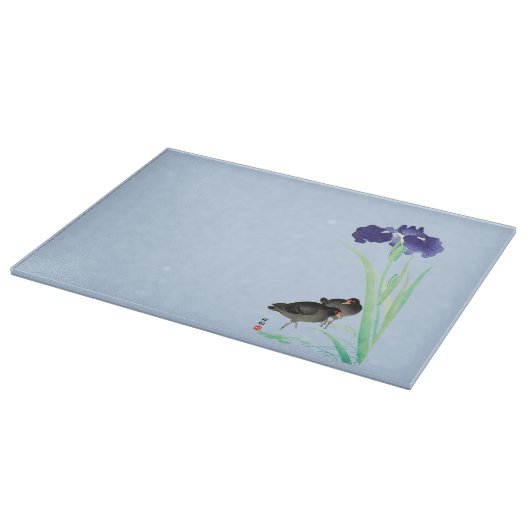 Planche À Découper Blue Irises and Moorhens par Ohara Koson (Coin)