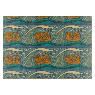 Planche À Découper Blue Ocean Waves Nautilus Seashell Motif Nouveau