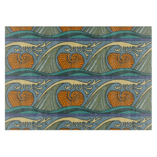 Planche À Découper Blue Ocean Waves Nautilus Seashell Motif Nouveau (Devant)