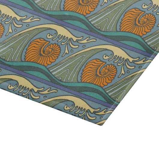 Planche À Découper Blue Ocean Waves Nautilus Seashell Motif Nouveau (Coin)