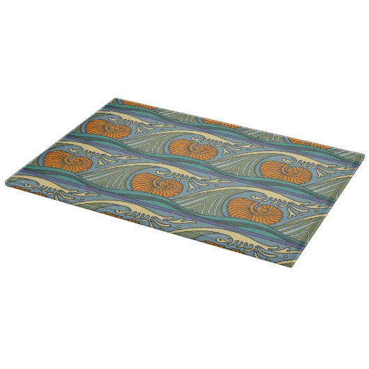 Planche À Découper Blue Ocean Waves Nautilus Seashell Motif Nouveau (Coin)