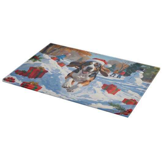 Planche À Découper Bluetick Coonhound Courir dans la neige avec Noël (Coin)