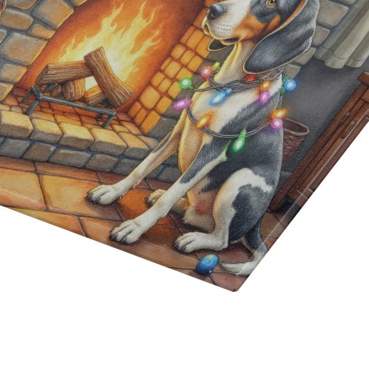 Planche À Découper Bluetick Coonhound Fireplace with Christmas Lights (Coin)