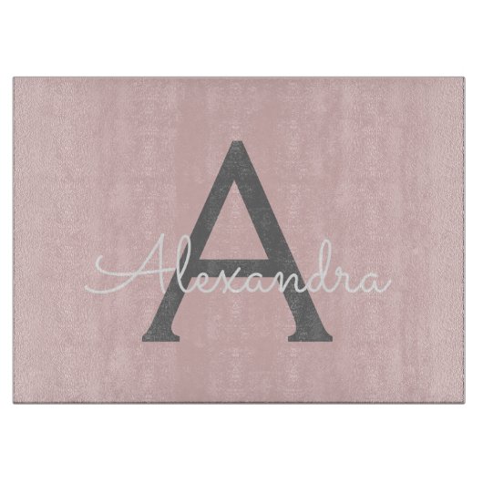 Planche À Découper Blush Pink Grey Modern Script Girly Monogram (Devant)