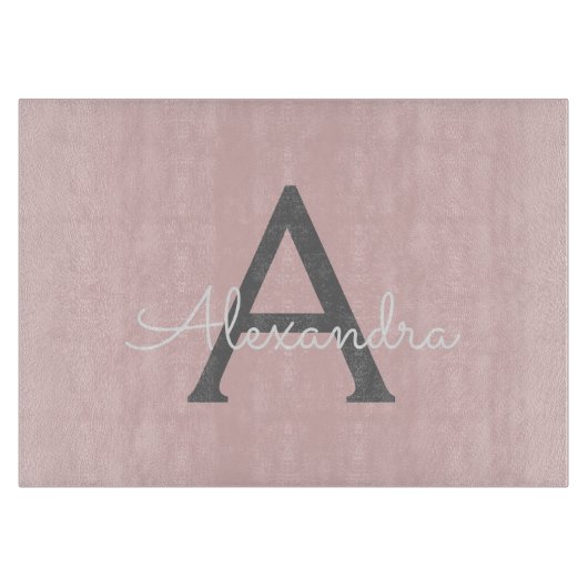 Planche À Découper Blush Pink Grey Modern Script Girly Monogram (Devant)