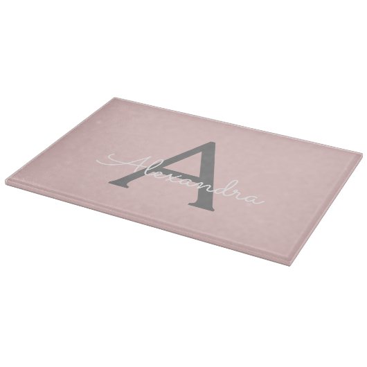 Planche À Découper Blush Pink Grey Modern Script Girly Monogram (Coin)
