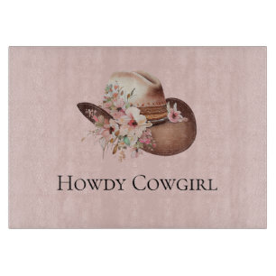 Planche À Découper Blush Pink Howdy Cowgirl Floral Casquettes occiden