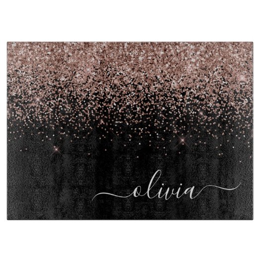 Planche À Découper Blush Rose Gold Pailleté Monogramme Féminin Script (Devant)
