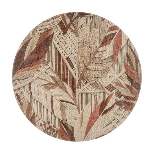 Planche À Découper Boho Macrame Feuilles Tropicales Terracotta Beige (Devant)