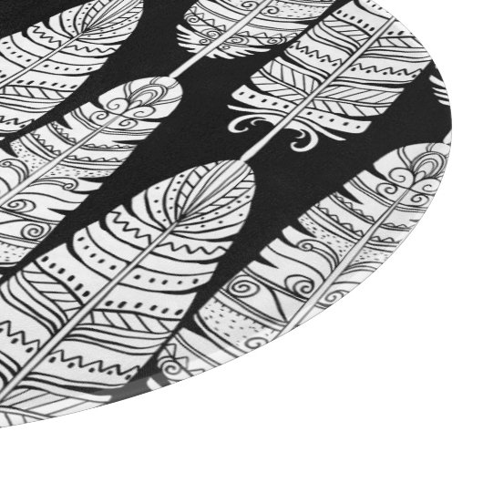 Planche À Découper Boho plumes : motif noir et blanc (Coin)