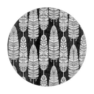 Planche À Découper Boho plumes : motif noir et blanc