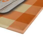 Planche À Découper Bois nom famille monogramme orange en vichy (Coin)