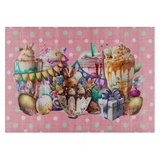 Planche À Découper Boissons de café chic Bunny de Pâques (Devant)