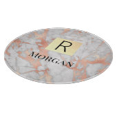 Planche À Découper Boite en or marbre blanc et Rose, nom et monogramm (Coin)