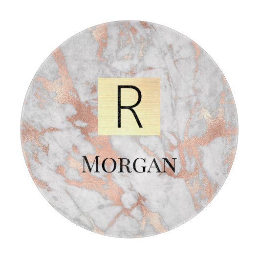 Planche À Découper Boite en or marbre blanc et Rose, nom et monogramm (Devant)